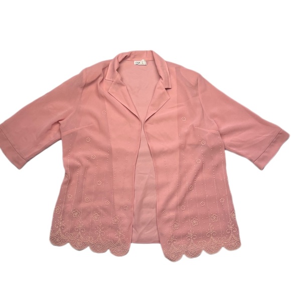 Carina Fashion vintage women’s size 3XL all pink long sleeve floral open blouse - Picture 2 of 7